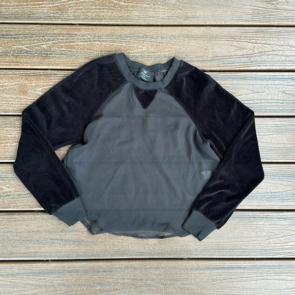 Heroine Sport Tops - Heroine Sport Long Sleeve Mesh and Velvet Long Sleeve Black Top | Small